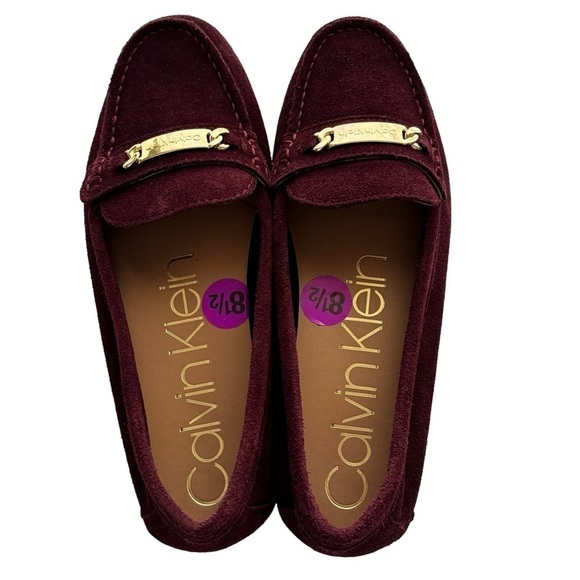 NWT Calvin Klein Lunasi Suede Leather Loafers Dark Cranberry size 8.5 - Picture 9 of 13